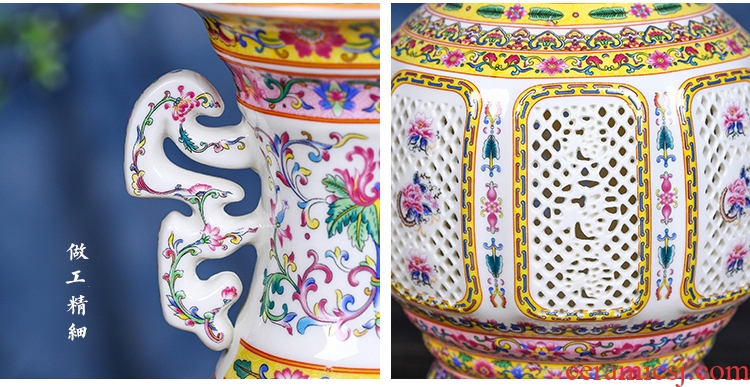 Jingdezhen ceramic hollow vase modern furnishing articles vase ou type TV ark creative porch decoration of Chinese style