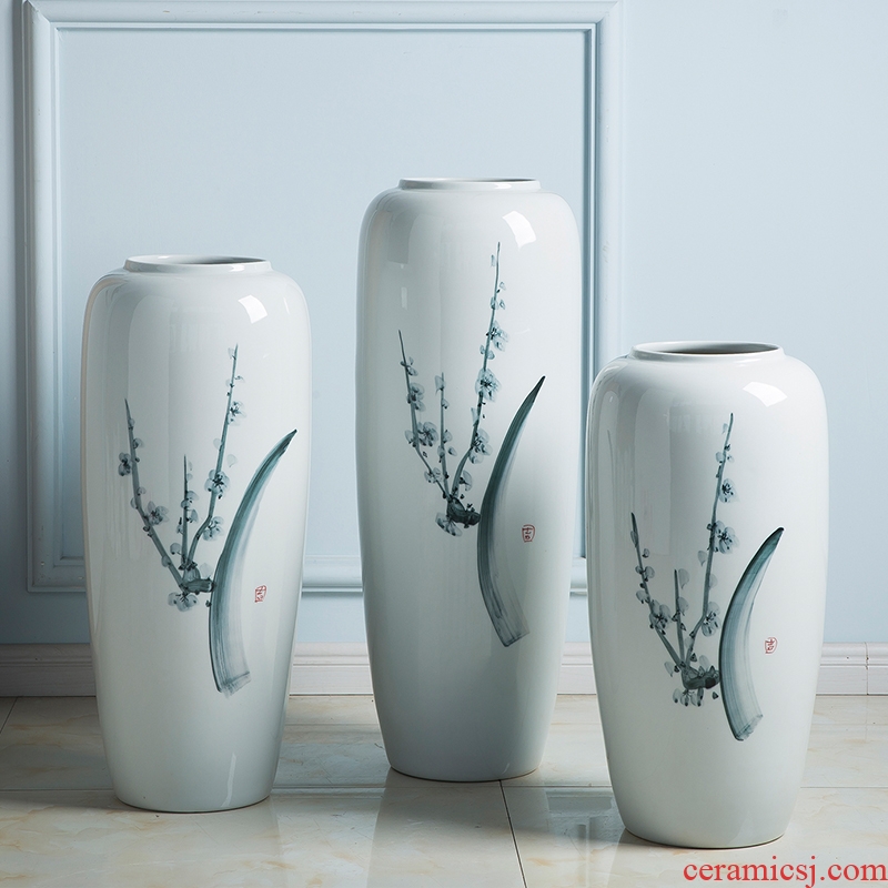 Jingdezhen ground vase living room TV cabinet flower arranging Chinese example room adornment is placed large white vase