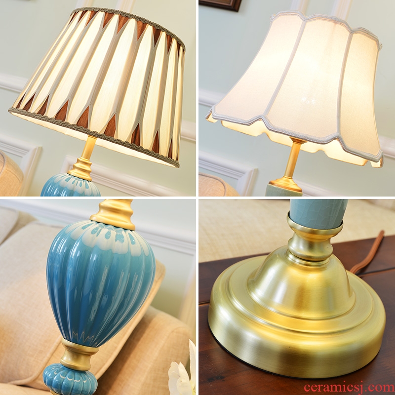 Has the American full copper blue ceramic desk lamp sitting room lamp bedroom room is contemporary and contracted decorate desk lamp of the head of a bed