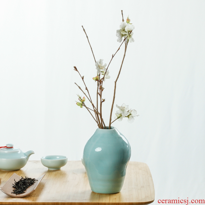 Three thousand Japanese creative ceramic flower tea village furnishing articles manually celadon vase flowers sitting room home decoration