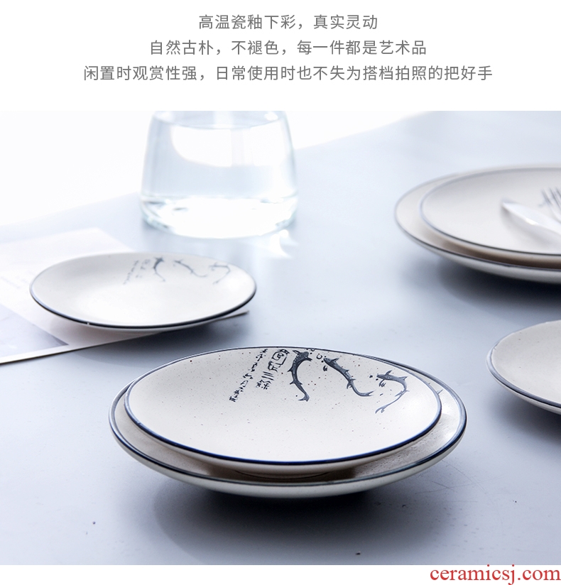 Jingdezhen ceramic plate household food dish creative personality big flat circular plate tray is Japanese dishes