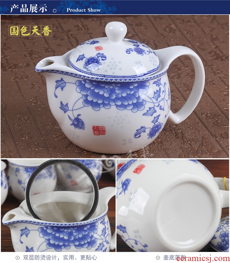 Jingdezhen ceramic teapot large single pot of kung fu tea tea to small landscape filtering of blue and white porcelain teapot