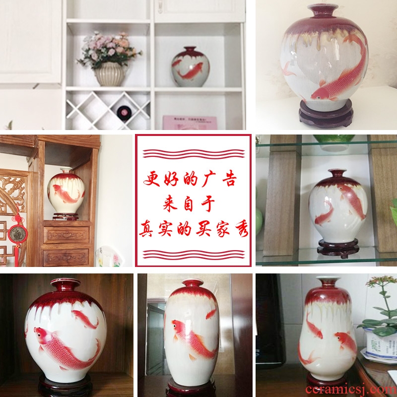 Creative jingdezhen ceramics kiln crack glaze vase flower arranging new Chinese wine rich ancient frame is placed in the living room