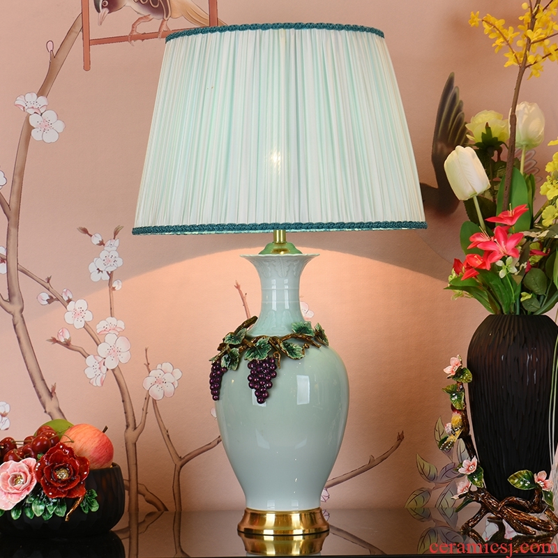 New Chinese style full copper colored enamel lamp study bedroom berth lamp retro creative sitting room decorate ceramic lamps and lanterns