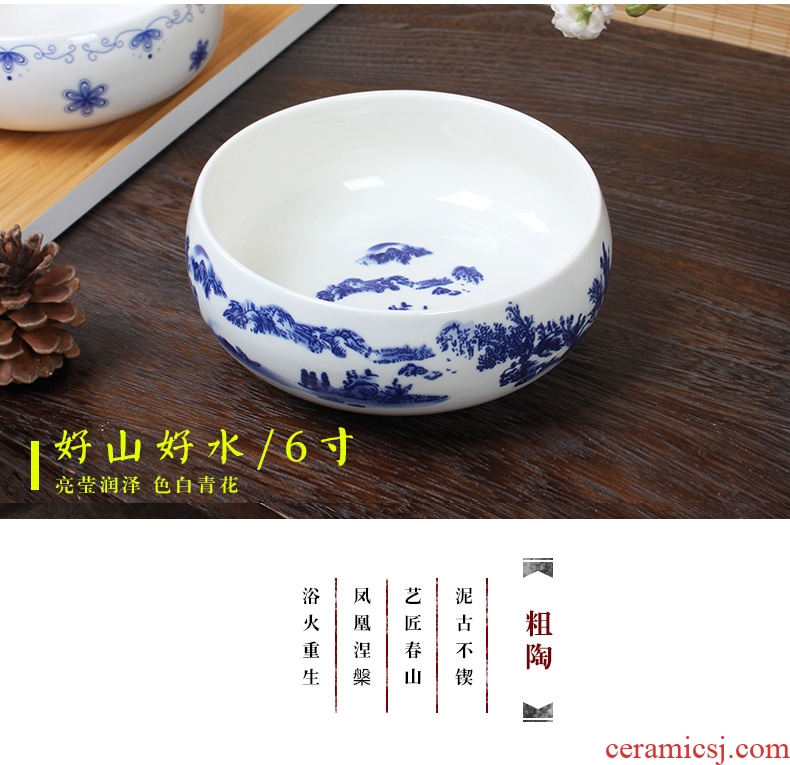 Large blue and white ceramic tea set tea wash home writing brush washer accessories wash cup bowl of tea six gentleman's zero water wash dishes