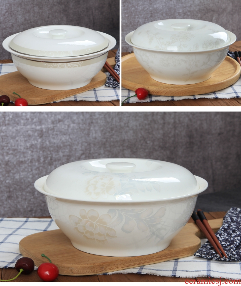 Lead-free bone porcelain of jingdezhen ceramics pan Korean tableware household with cover large saucepan soup basin can be microwave porcelain