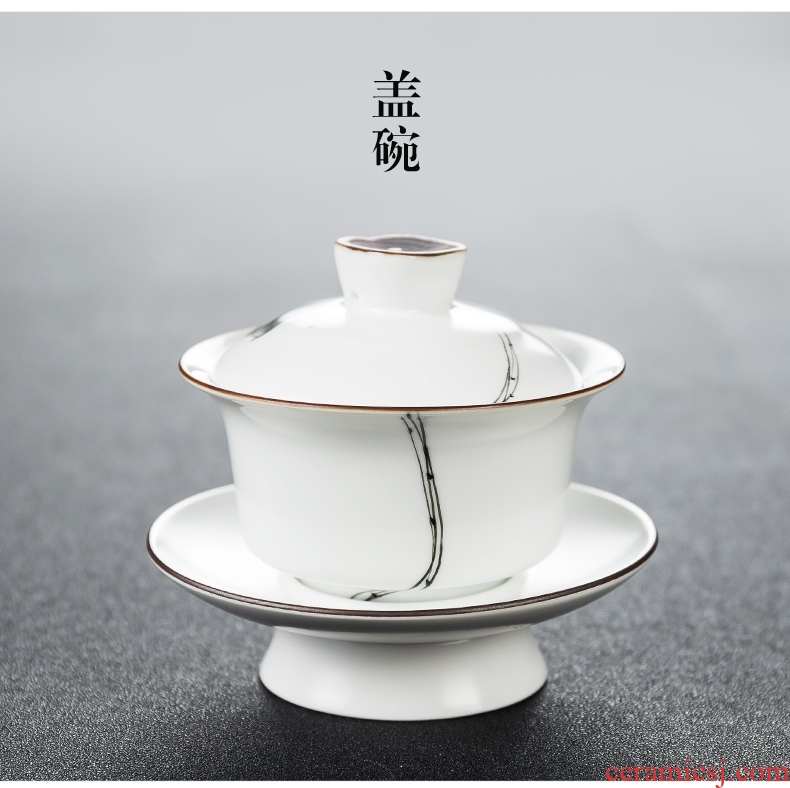 Qin Yi white porcelain kung fu tea set hand-painted ceramic tea tureen tea cup home a complete set of tea set gift boxes