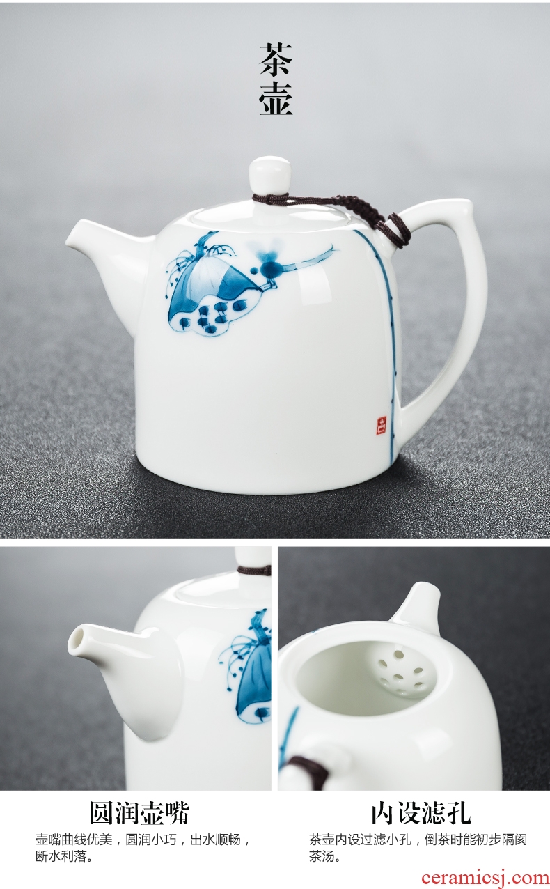 Qin Yi white porcelain kung fu tea set hand-painted ceramic tea tureen tea cup home a complete set of tea set gift boxes