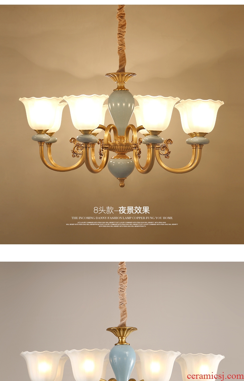 Any lift european-style full copper chandelier lamps and lanterns of the sitting room is contracted American bedroom creative personality ceramic lamp hall restaurant