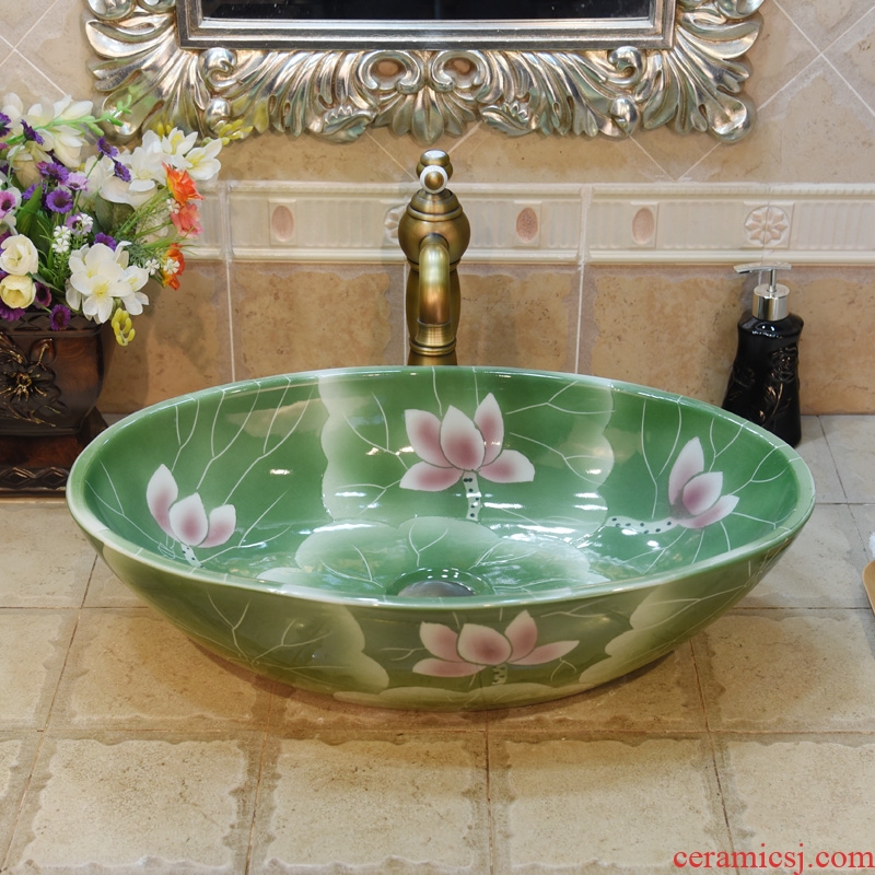 JingYuXuan jingdezhen ceramic art basin stage basin sinks the sink basin basin elliptic complete green