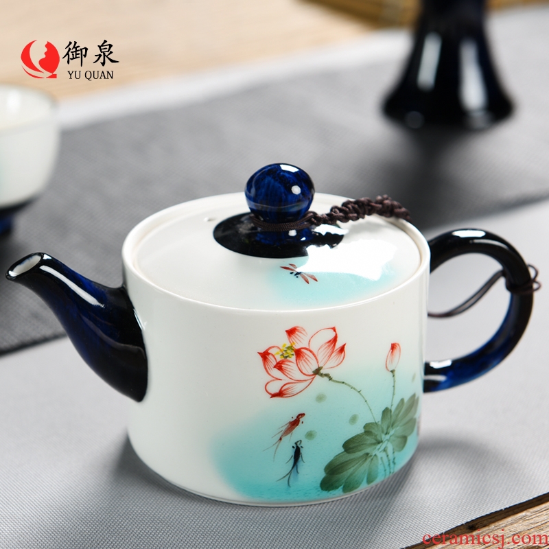 Kung fu imperial springs hand-painted lotus little teapot ceramic household utensils pure manual single pot teapot