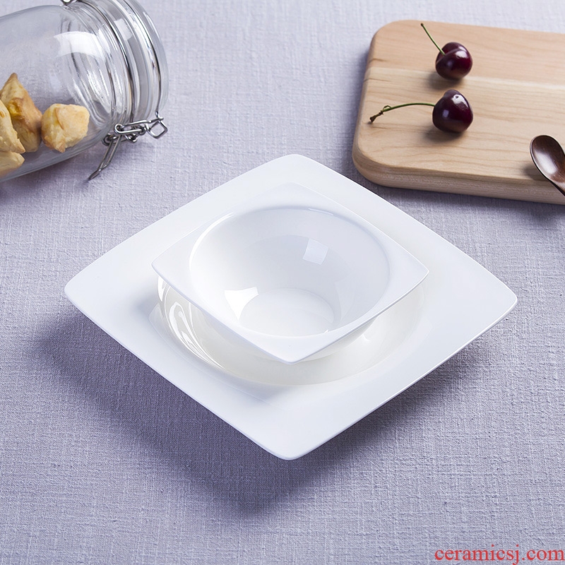 Pure white bone porcelain ceramic snack plate salad dish bowl of fruit bowl dish dish square LIDS, western-style food dish dishes