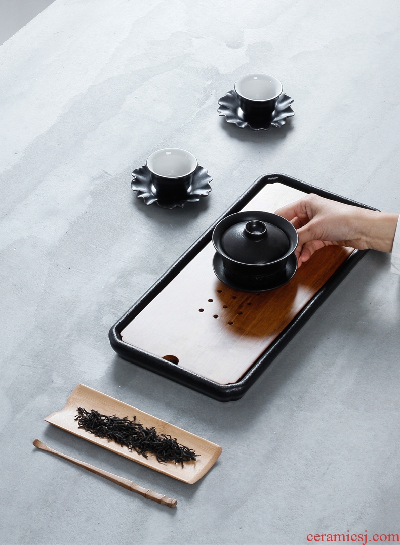 Ceramic tea tray bamboo dry tea tea village three thousand Japanese water saucer plate bearing large pot dry foam plate
