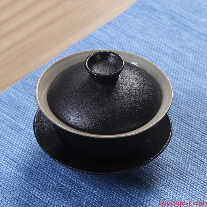 Three thousand tea tureen large home only three bowl of black crude pottery tureen ceramic kunfu tea tea tea cup