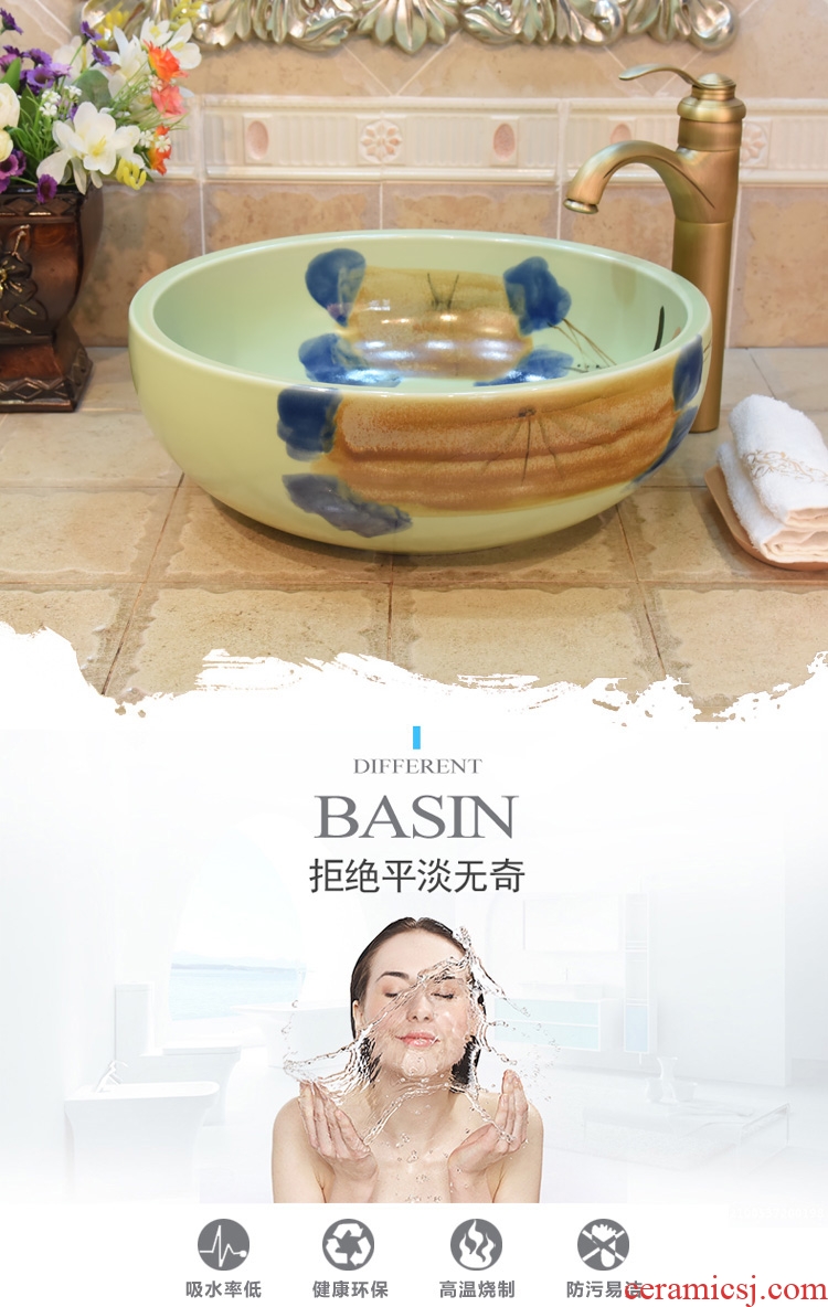 JingYuXuan jingdezhen ceramic lavatory basin sink the stage basin art hand-painted on green autumn lotus fish