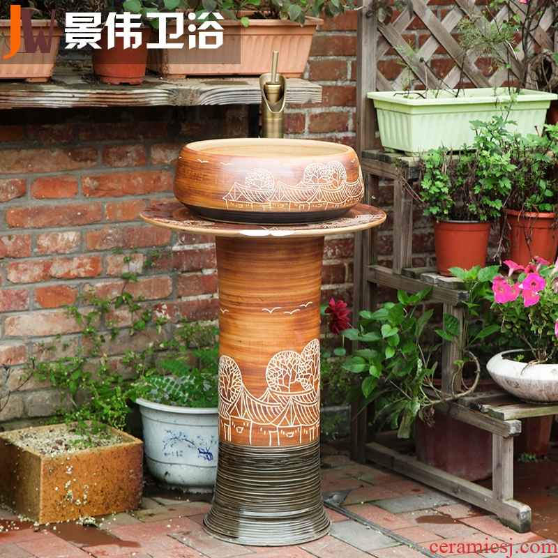 JingWei vertical lavatory sink ceramic column basin integrated outdoor stage basin sink the basin that wash a face to the ground