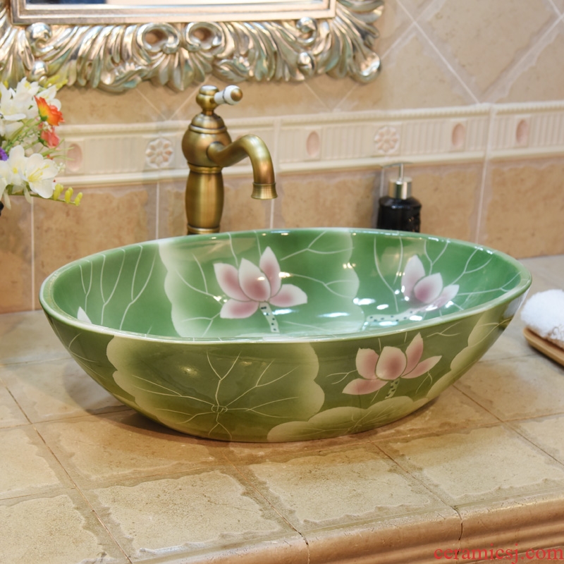 JingYuXuan jingdezhen ceramic art basin stage basin sinks the sink basin basin elliptic complete green