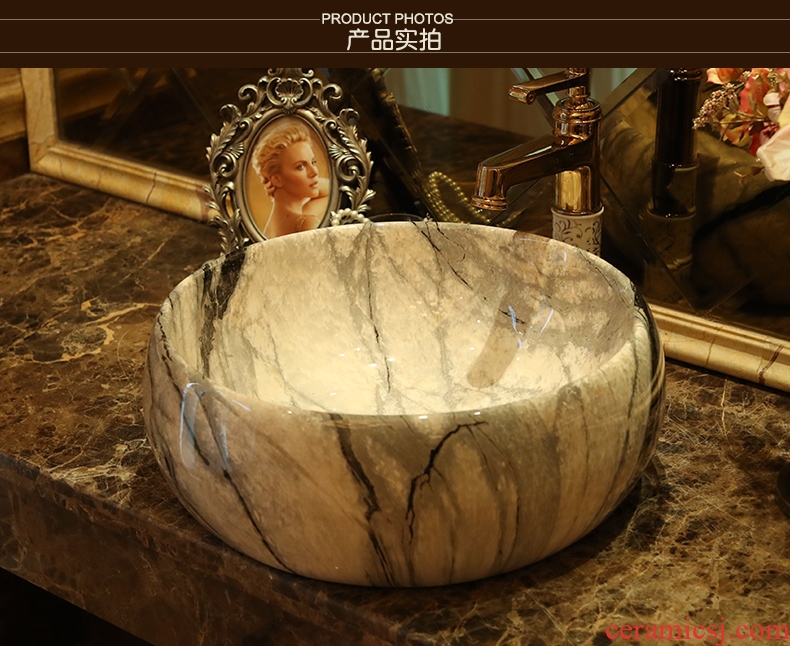 Jingdezhen ceramic stage basin art restoring ancient ways round waist drum imitation marble bathroom bathroom sinks