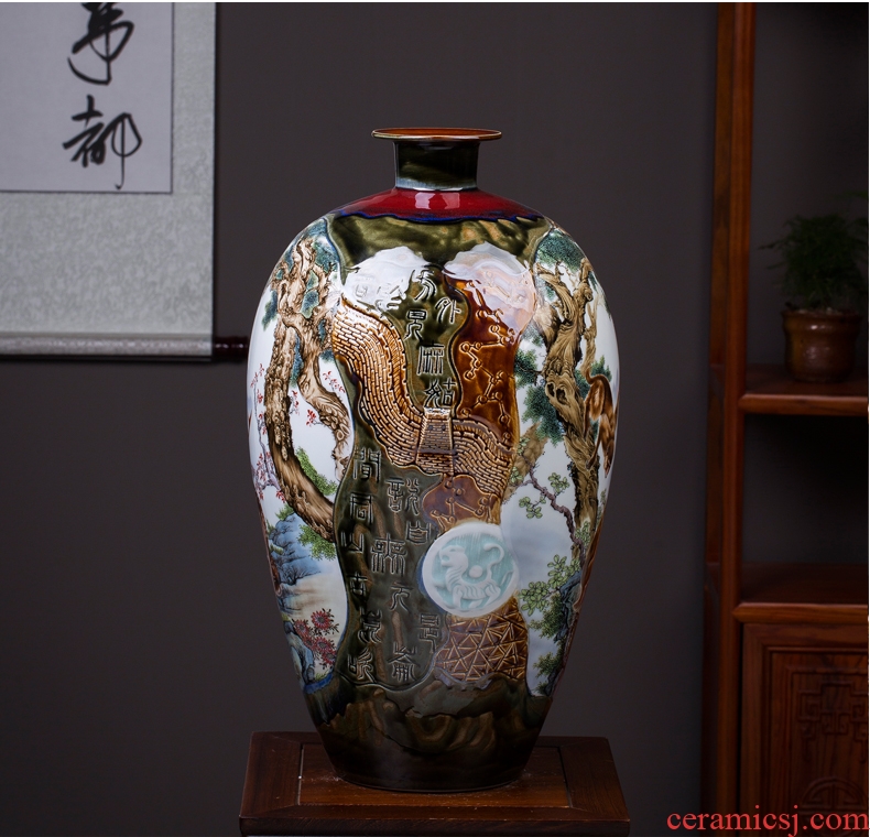 Jingdezhen ceramics powder enamel kiln landing big vase decoration new sitting room porch decoration of Chinese style household furnishing articles