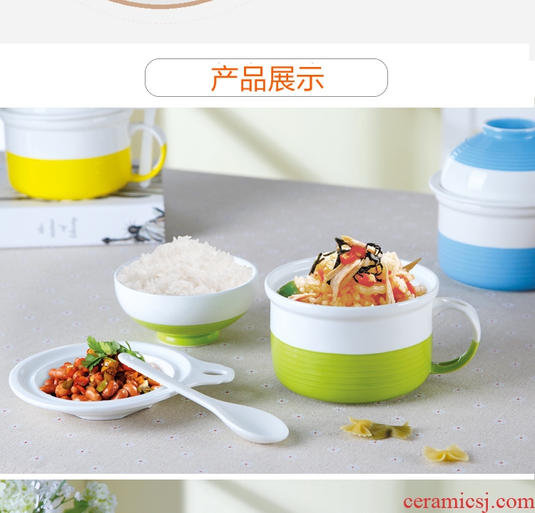 Students bowl with cover ceramic bowl bowl cup dishes spoon set salad bowl japanese-style tableware bowls of household