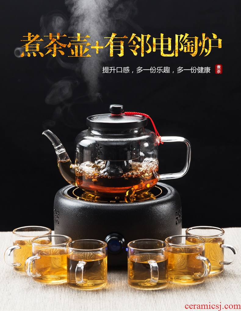 Qin Yi glass tea steamer pu-erh tea boiled tea ware suit ceramic teapot tea set household electrical TaoLu kung fu tea cup