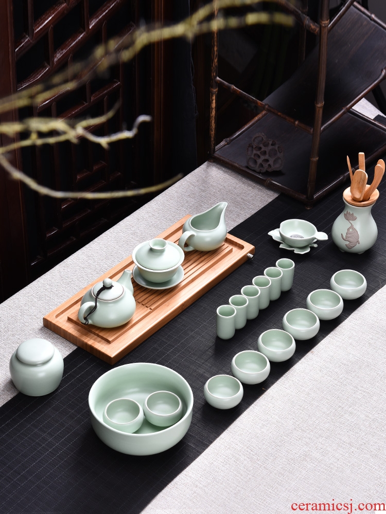 ? HaoFeng your kiln kung fu tea set suit household contracted teapot teacup ceramic tureen tea caddy parts