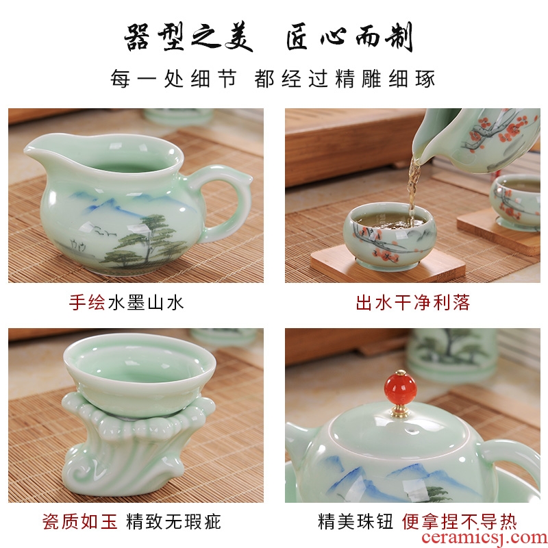 Kung fu tea set suit household Chinese hand-painted jingdezhen ceramic tea office six cups of a complete set of tea sets