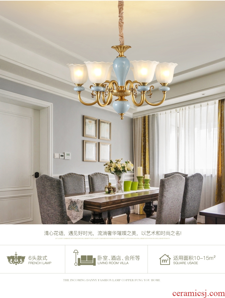 Any lift european-style full copper chandelier lamps and lanterns of the sitting room is contracted American bedroom creative personality ceramic lamp hall restaurant