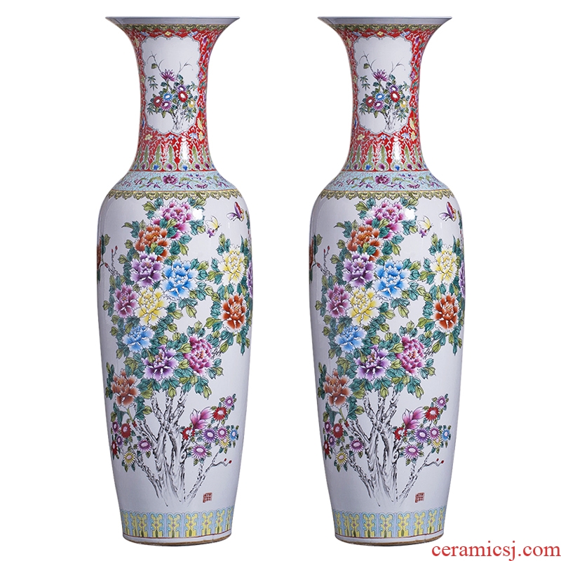 Jingdezhen ceramic hand-painted pastel of large vase peony is Chinese style living room office furnishing articles ornament
