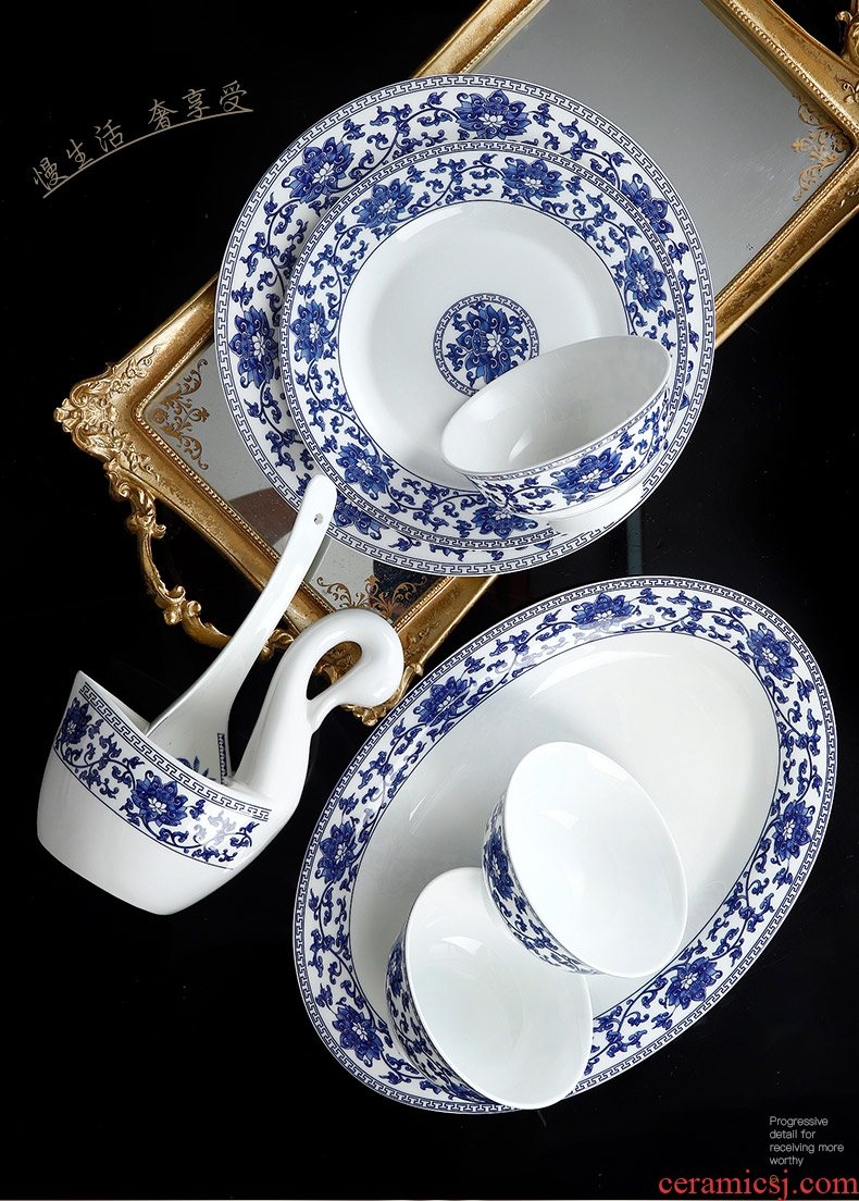 The dishes suit household jingdezhen ceramic bone China tableware suit Chinese blue and white porcelain bowls bowl dish bowl chopsticks combination