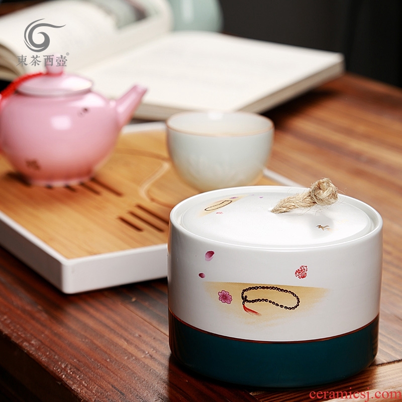 East west pot of small household receives pu-erh tea sealed cans portable tea urn small storage tanks of circular caddy ceramics