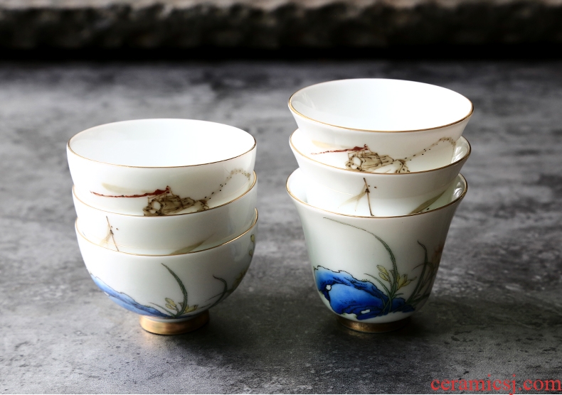 Yipin # $hand-painted paint beam koubei white porcelain tea set personal master sample tea cup glass ceramic cups