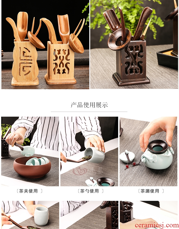 Ebony wood tea six gentleman's suit ceramic kung fu tea set parts tea art combination tea tray ChaGa furnishing articles
