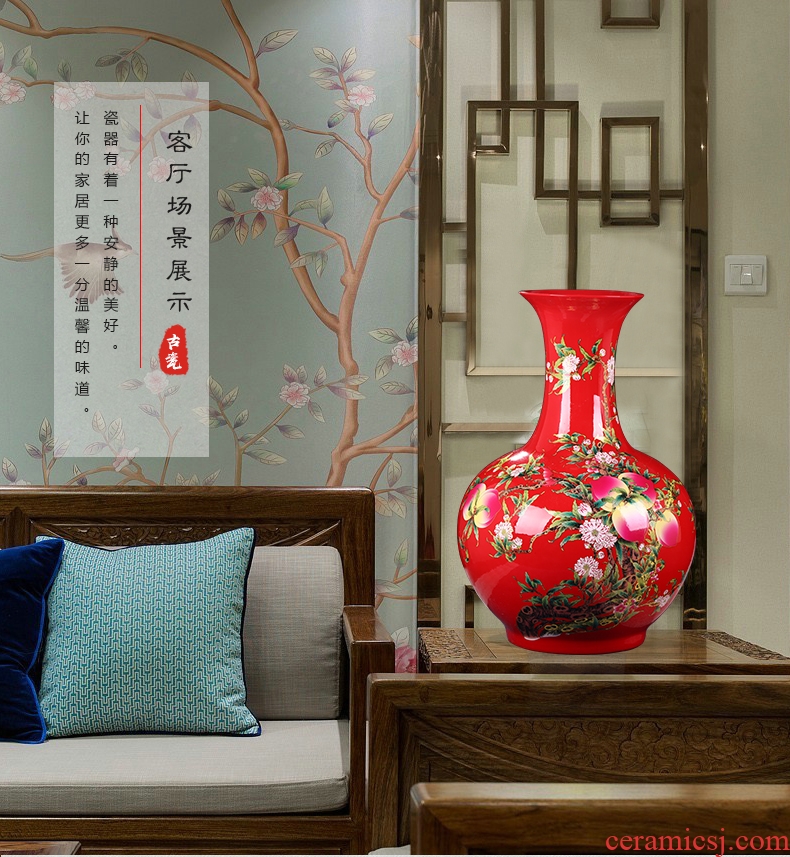 Jingdezhen ceramics red large vases, flower arrangement in modern Chinese style sitting room adornment is placed a housewarming gift