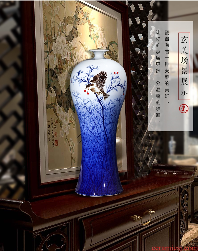 Jingdezhen ceramics antique hand-painted blue and white porcelain vases, flower arrangement of new Chinese style wine rich ancient frame ornaments furnishing articles