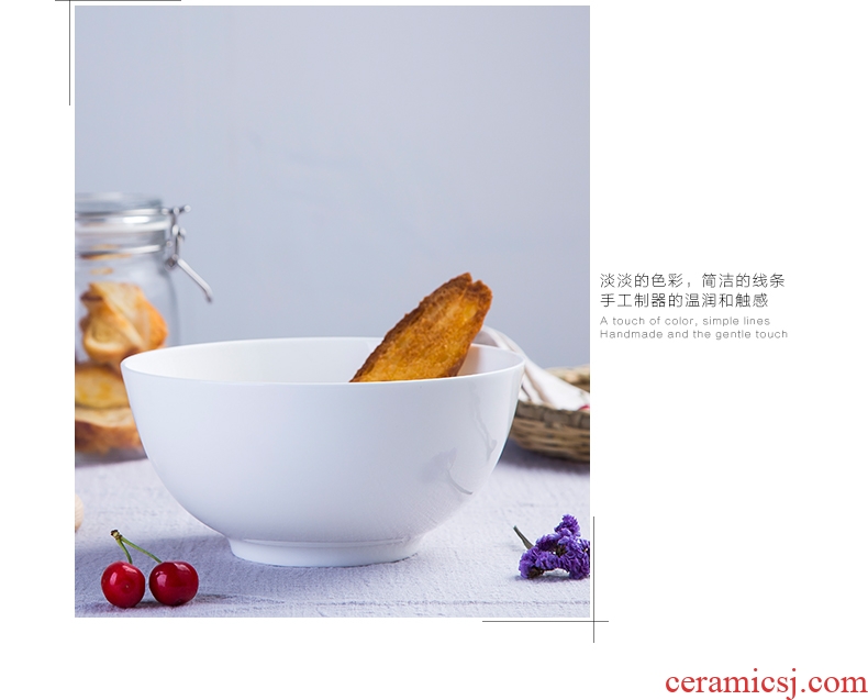Bone soup bowl jingdezhen porcelain tableware ceramics home health lead-free pure white bowl bowl bowl of 8 inches
