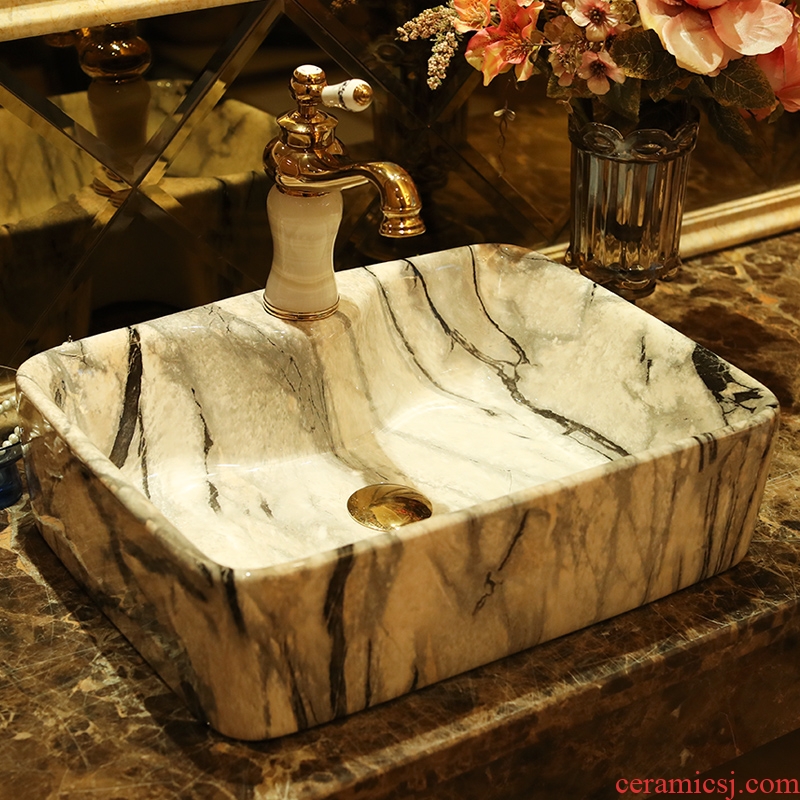 Imitation of marbling square European archaize ceramic stage basin bathroom wash a face to the balcony sink basin of art