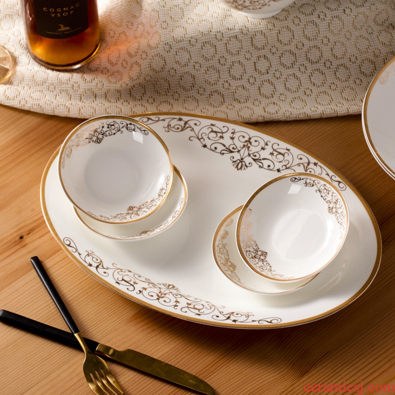 European-style luxury dishes suit household jingdezhen Chinese bone porcelain tableware dishes contracted personality wedding gifts