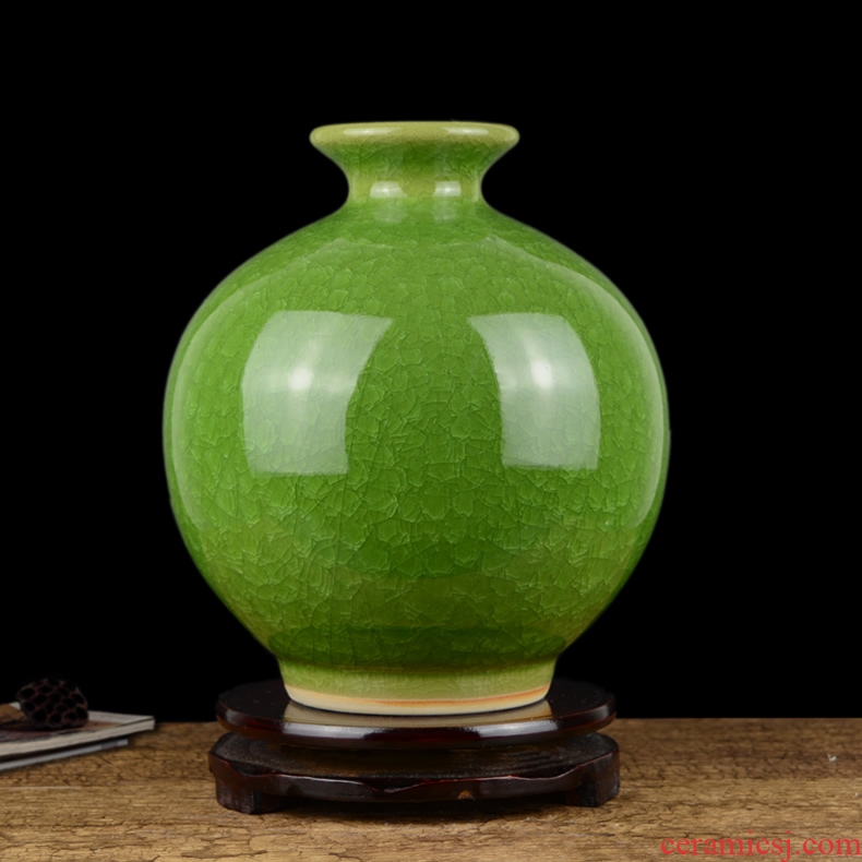 Jingdezhen ceramics, antique green crystal vase Chinese style living room TV cabinet rich ancient frame porch place