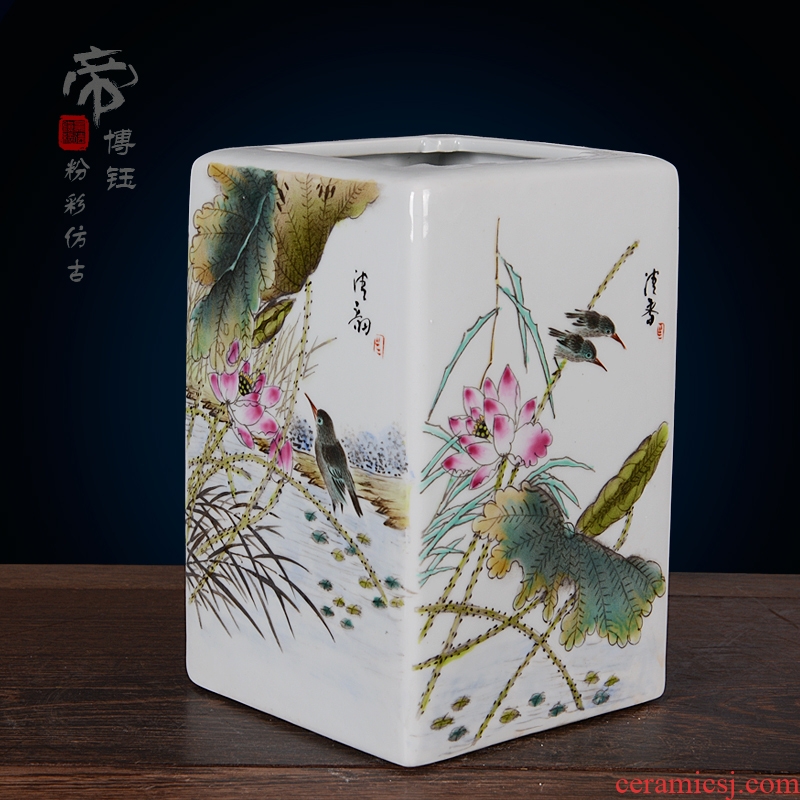 Jingdezhen ceramics imitation qing qing qianlong pastel hand-painted lotus boring vase archaize home handicraft furnishing articles