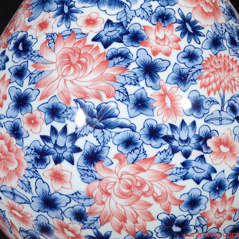Jingdezhen ceramics imitation qianlong hand-painted ears of blue and white porcelain vase antique Chinese wine TV ark furnishing articles