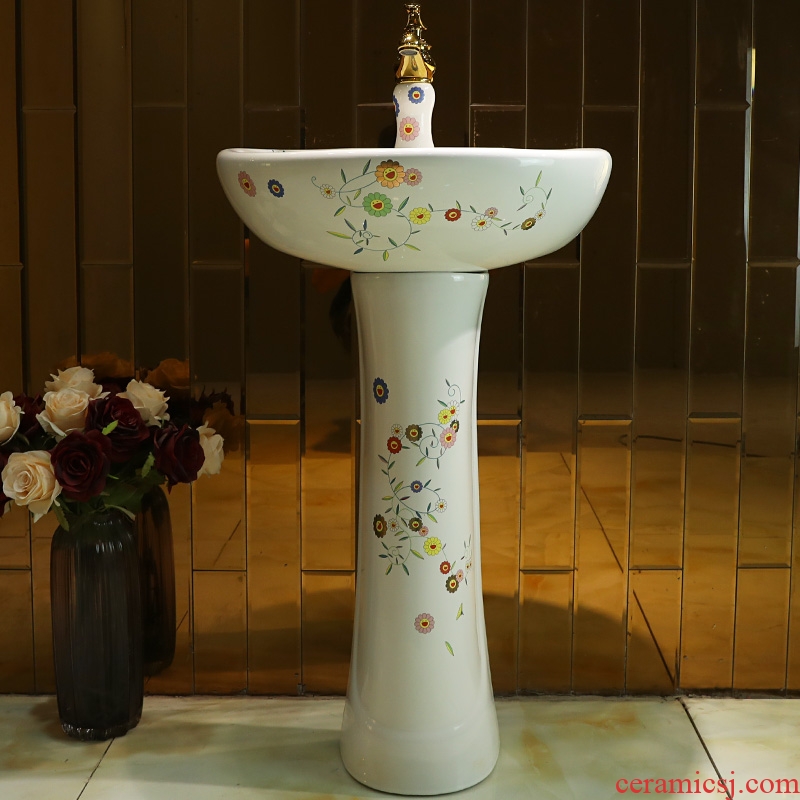 Gold cellnique art ceramic basin of pillar type column one balcony floor toilet lavabo wash basin