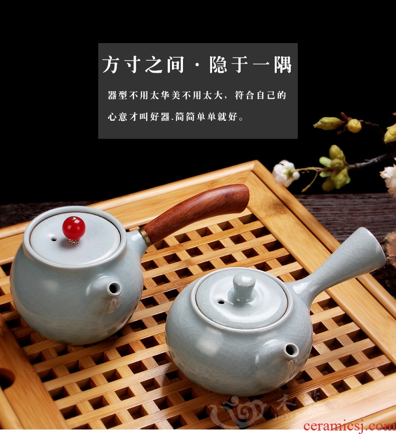 Jade art your kiln side blue ceramic pot of single teapot day kung fu tea set side pot of Japanese wood handle agate POTS