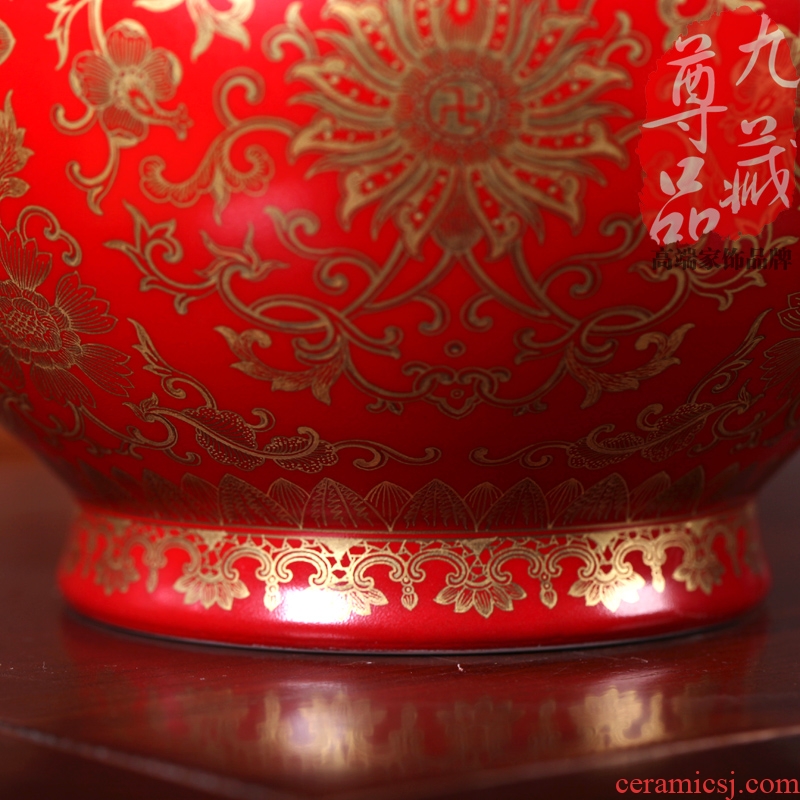 Jingdezhen ceramics imitation qing qianlong red colour to tie up branch grain ears bottle gourd household handicraft furnishing articles