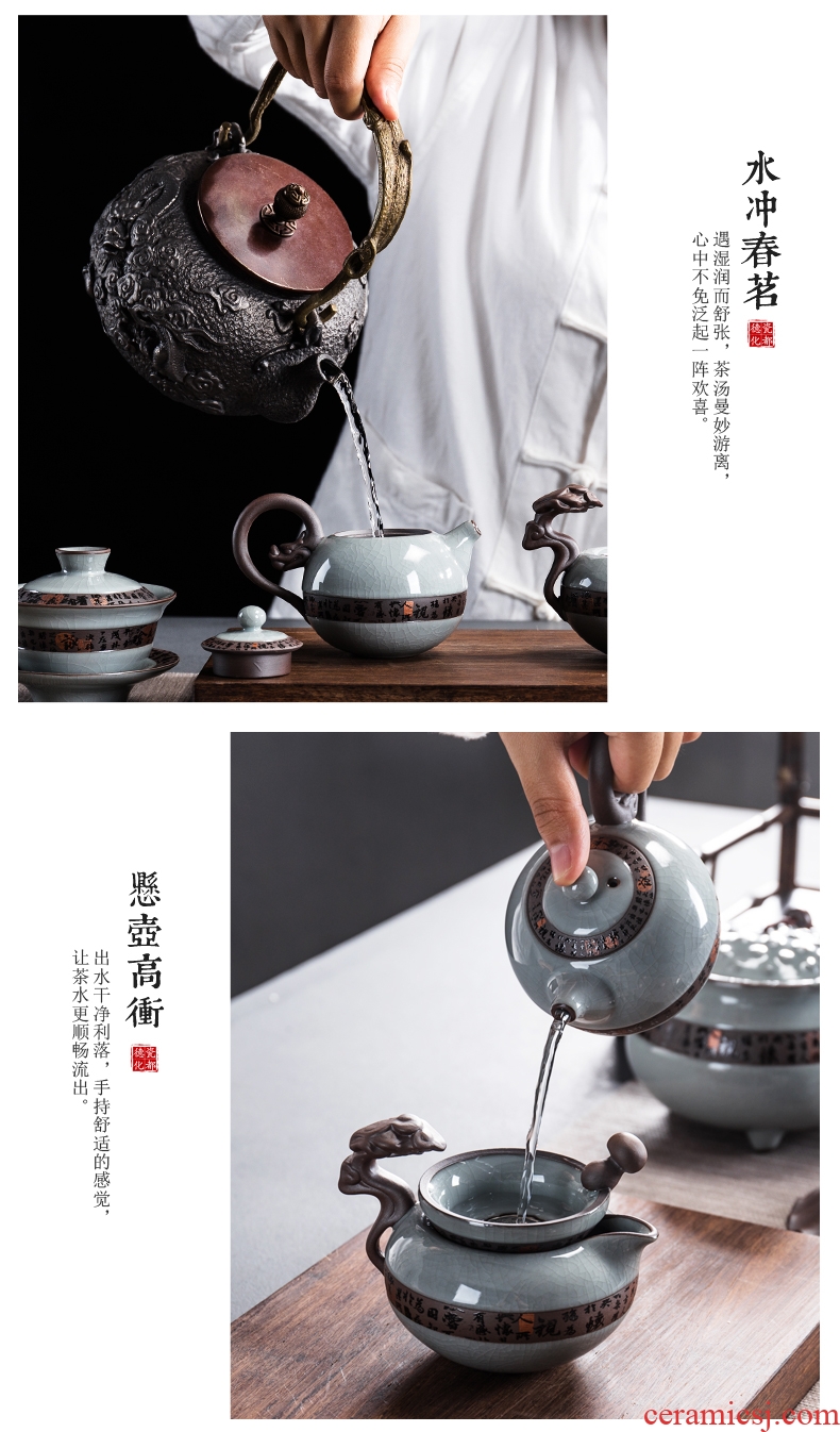 Bin's elder brother kiln kung fu tea sets tea cups of a complete set of household ceramic teapot open a piece of ice to crack glaze porcelain gift boxes