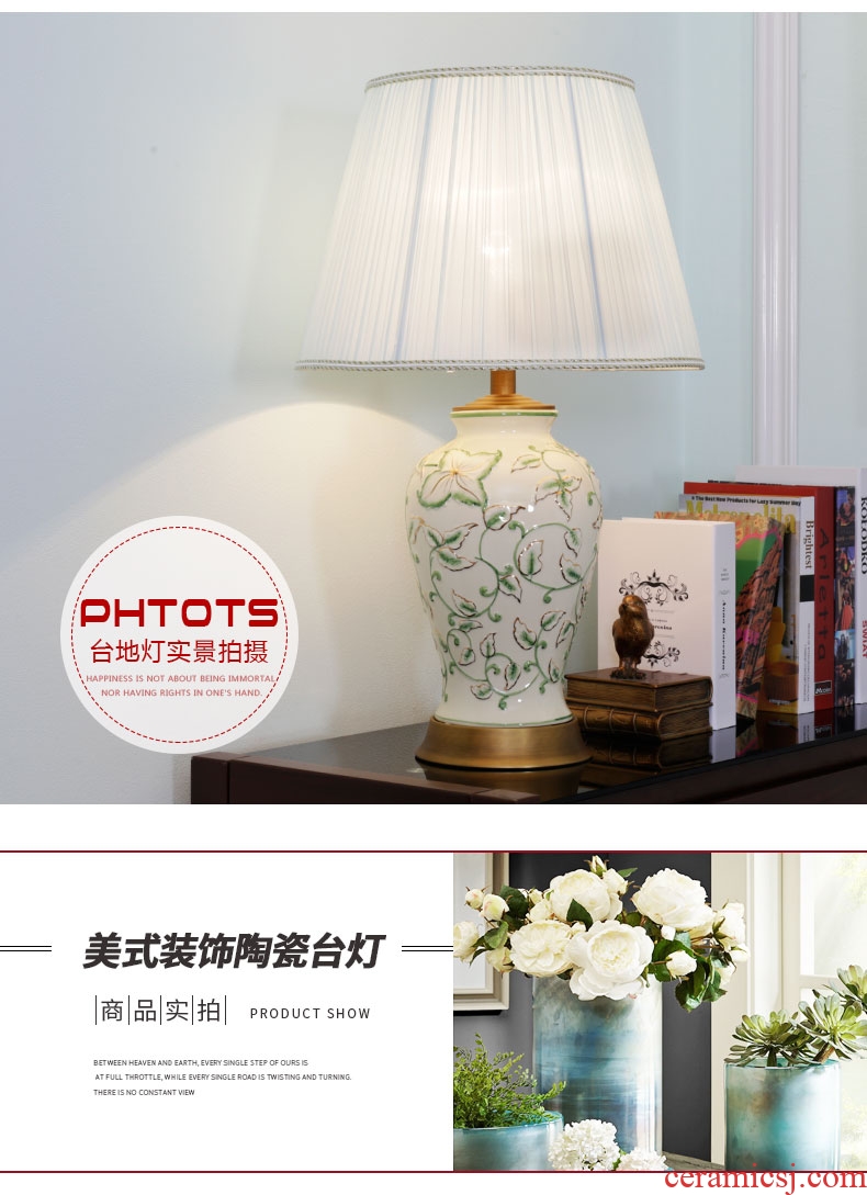 American contracted sitting room ceramic desk lamp decoration warmth bedroom berth lamp study example room villa contracted lamps and lanterns