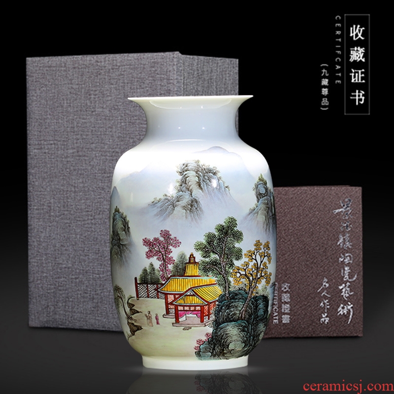 Master of jingdezhen ceramics hand-painted vases, study of new Chinese style household living room decoration decoration handicraft furnishing articles