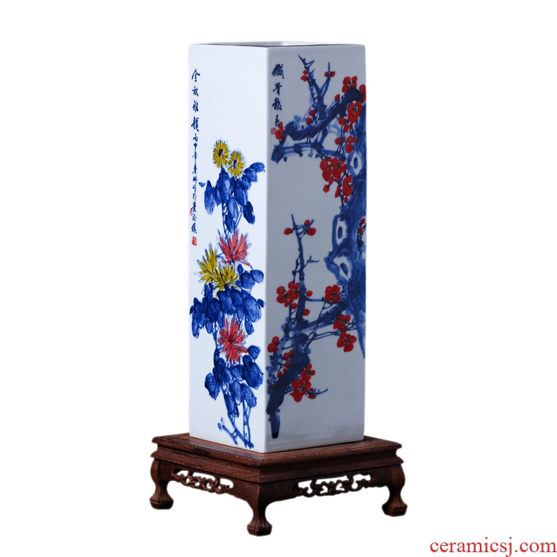 Master of jingdezhen ceramics hand-painted color plum chrysanthemum bottles of painting and calligraphy tube ground tube of the study of calligraphy and painting furnishing articles