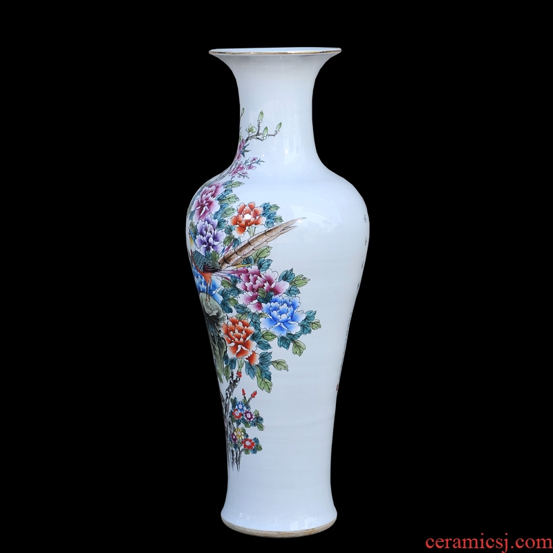 Jingdezhen ceramic vases, antique hand-painted pastel peony flower goddess of mercy bottle of large vases, decorative furnishing articles