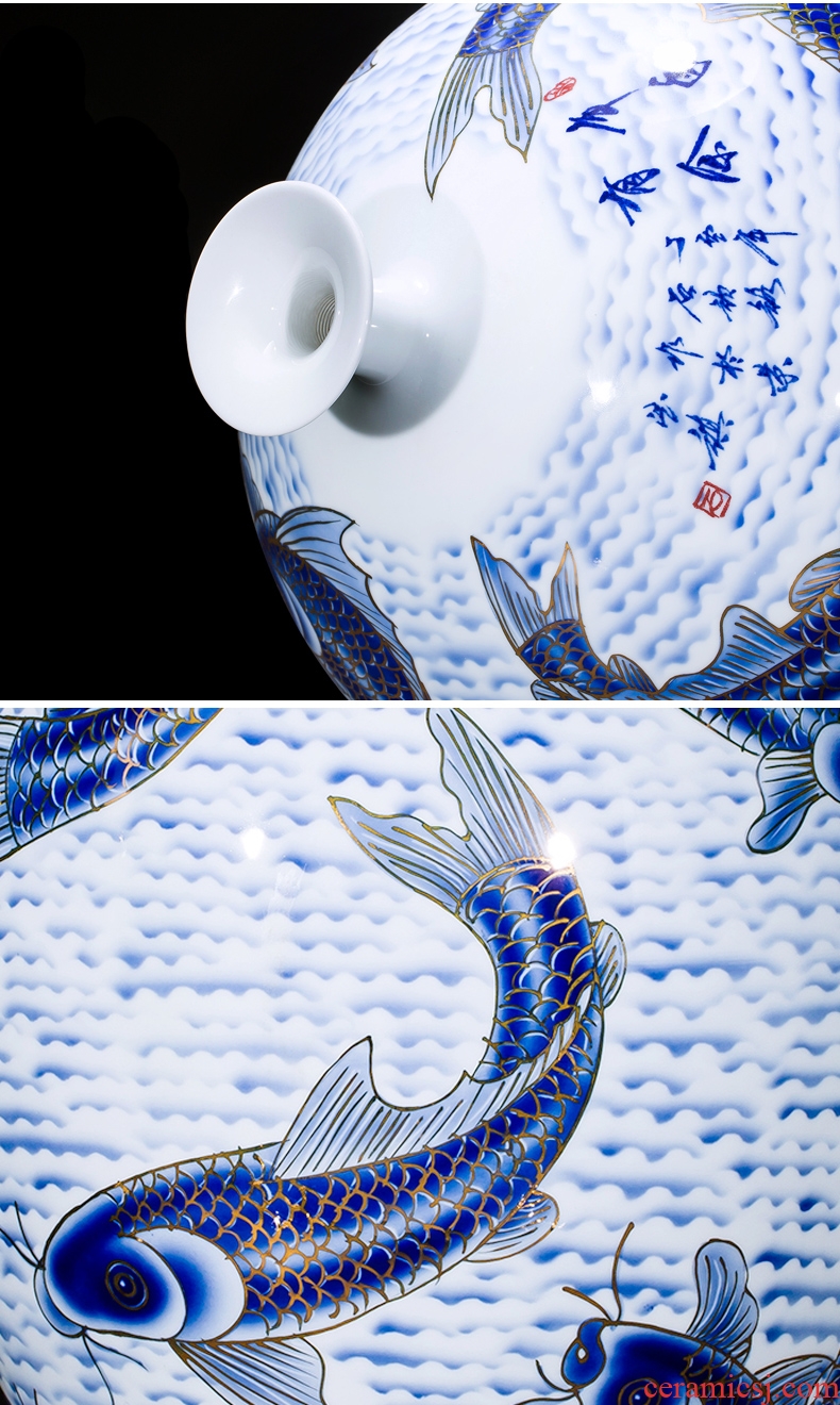 Jingdezhen ceramic paint big vase masters hand draw every year more than furnishing articles Chinese blue and white porcelain is sitting room adornment